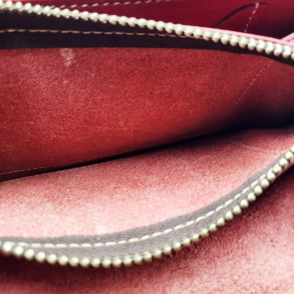 Fredd + Basha Red Leather Embroidered Daisy Snap Button Closure Accordion Wallet